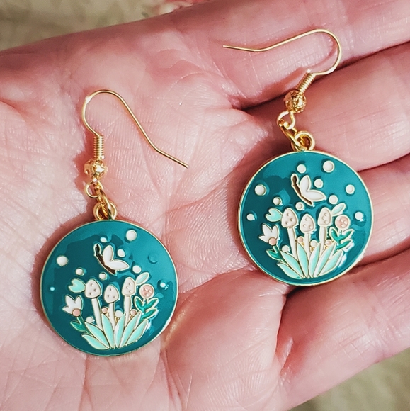 Sloth cactus enamel 18k real gold plated earrings handmade stud dangle artisan - Picture 8 of 11